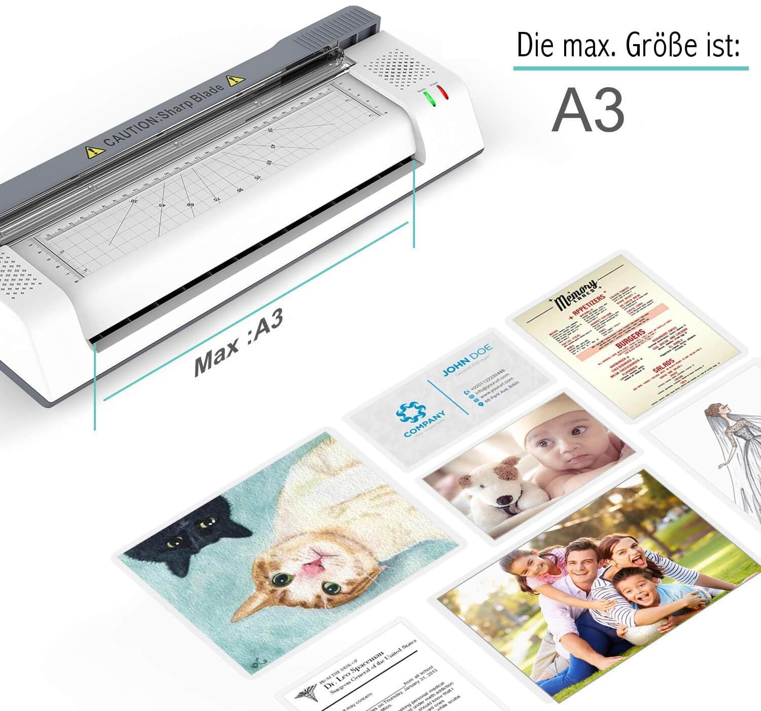 LMG Premium plastificatrice multifunzione fino a DIN A3 – con taglierina a leva professionale integrata e arrotondatore angoli, set starter – fino a 2 X 125 MIC – laminatore ad alte prestazioni con
