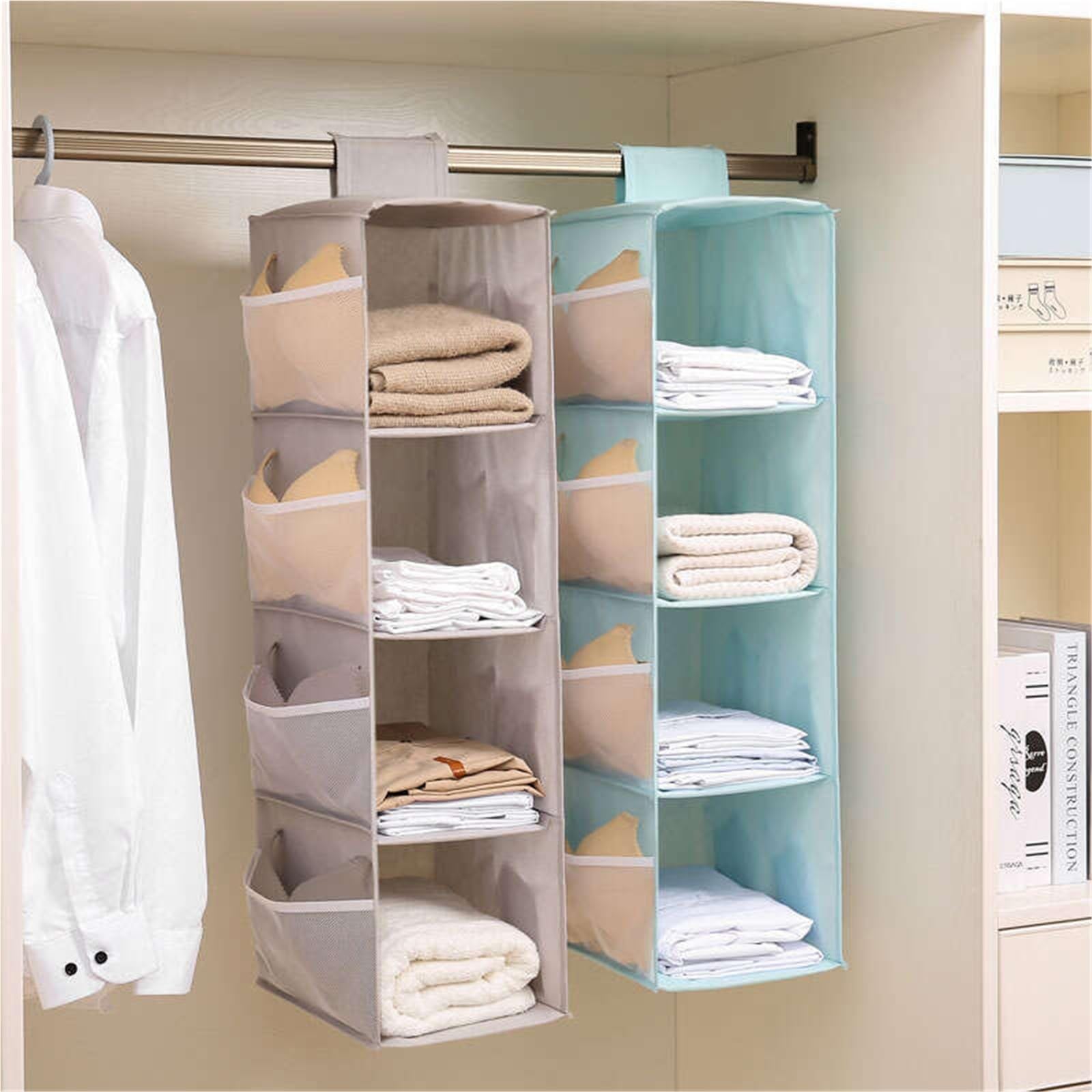 Hängeregal Non-Woven Washable Wardrobe Multi-Layer Folding Hanging Bra Storage Bag Underwear Socks Clothes Storage Organizer Hanging Bag Für Schlafzimmer(Green,Large)
