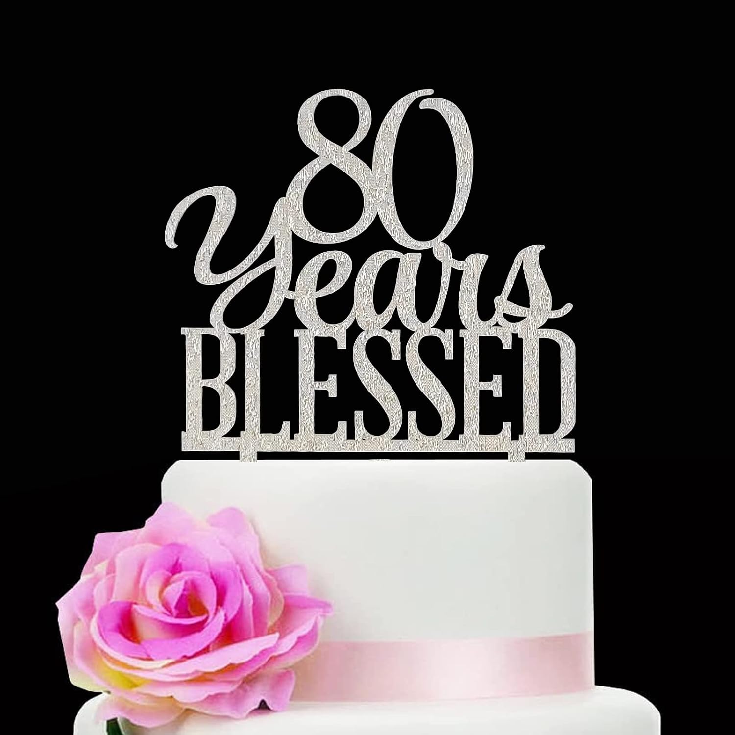 Silver Acrylic Custom 80 Years Blessed Cake Topper, 80th Birthday Cake Topper, 80th Wedding Anniversary Cake Topper (80 bless)