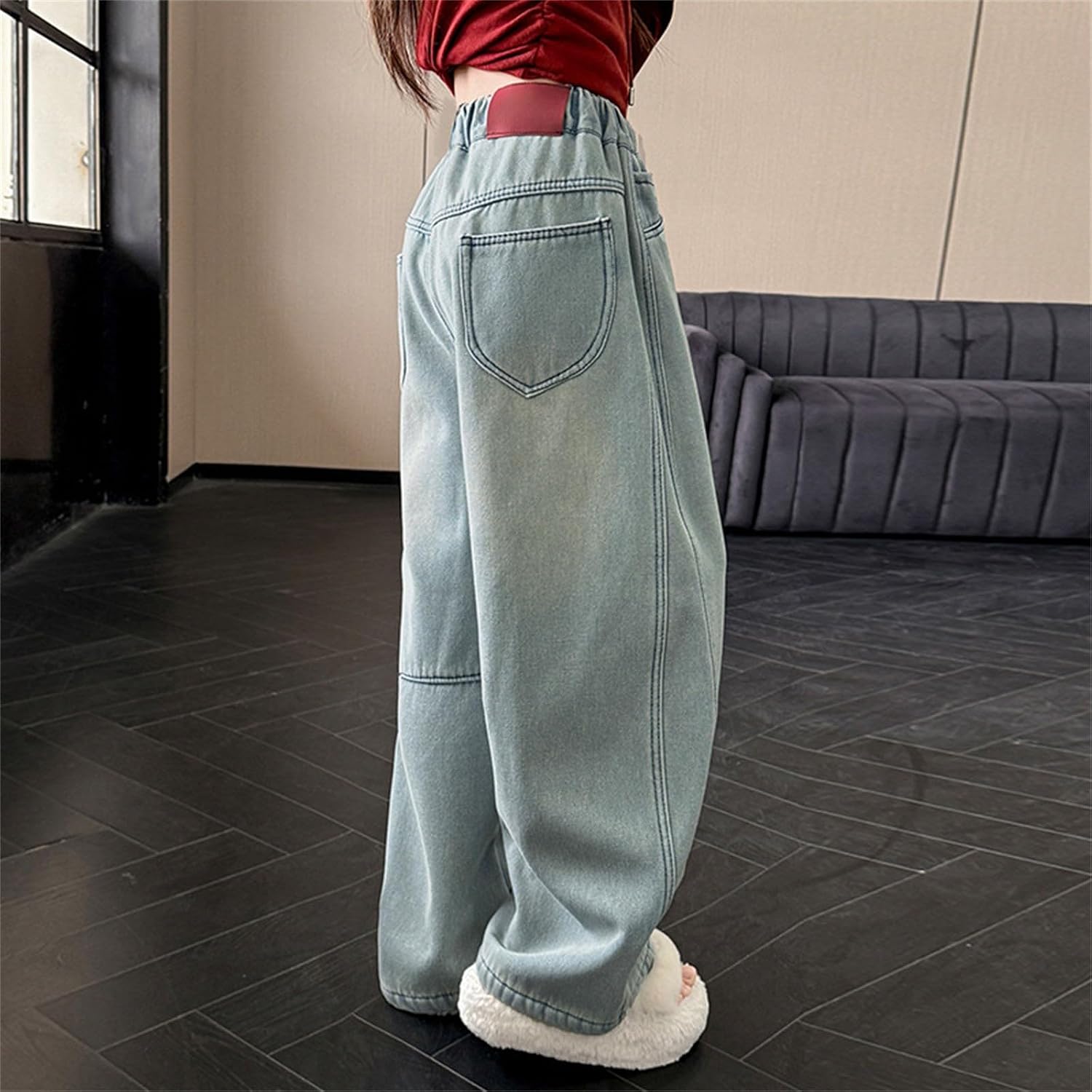 Tween Girls Distressed Baggy Jeans High Waisted Wide Leg Denim Pants Pull On Jogger Jeans for Girls Vintage Jogger Pants