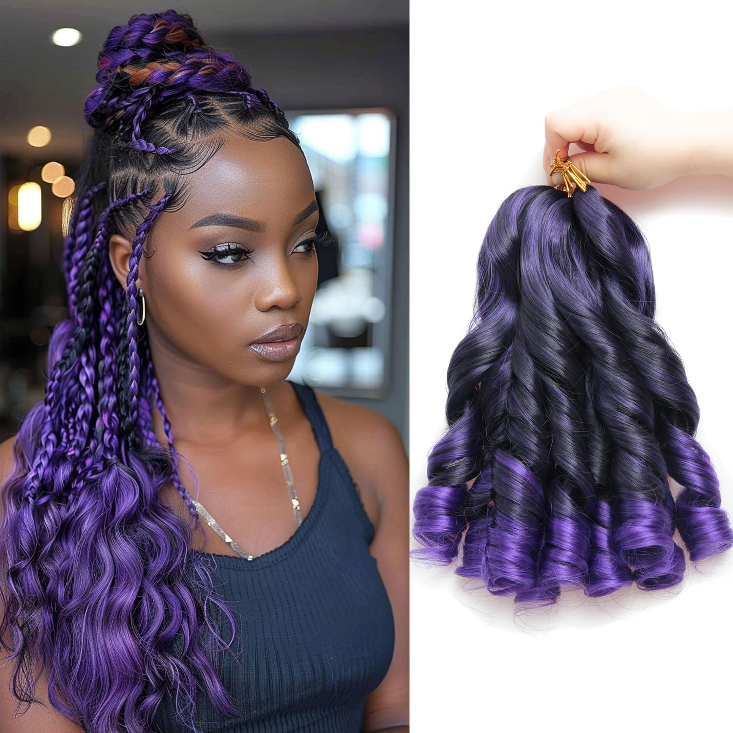 French Curl Braiding Hair 12 Inch Loose Wavy Crochet Hair for Braids 8 Packs Pre Stretched Synthetic Extensions Bouncy French Curly Braids Lightweight