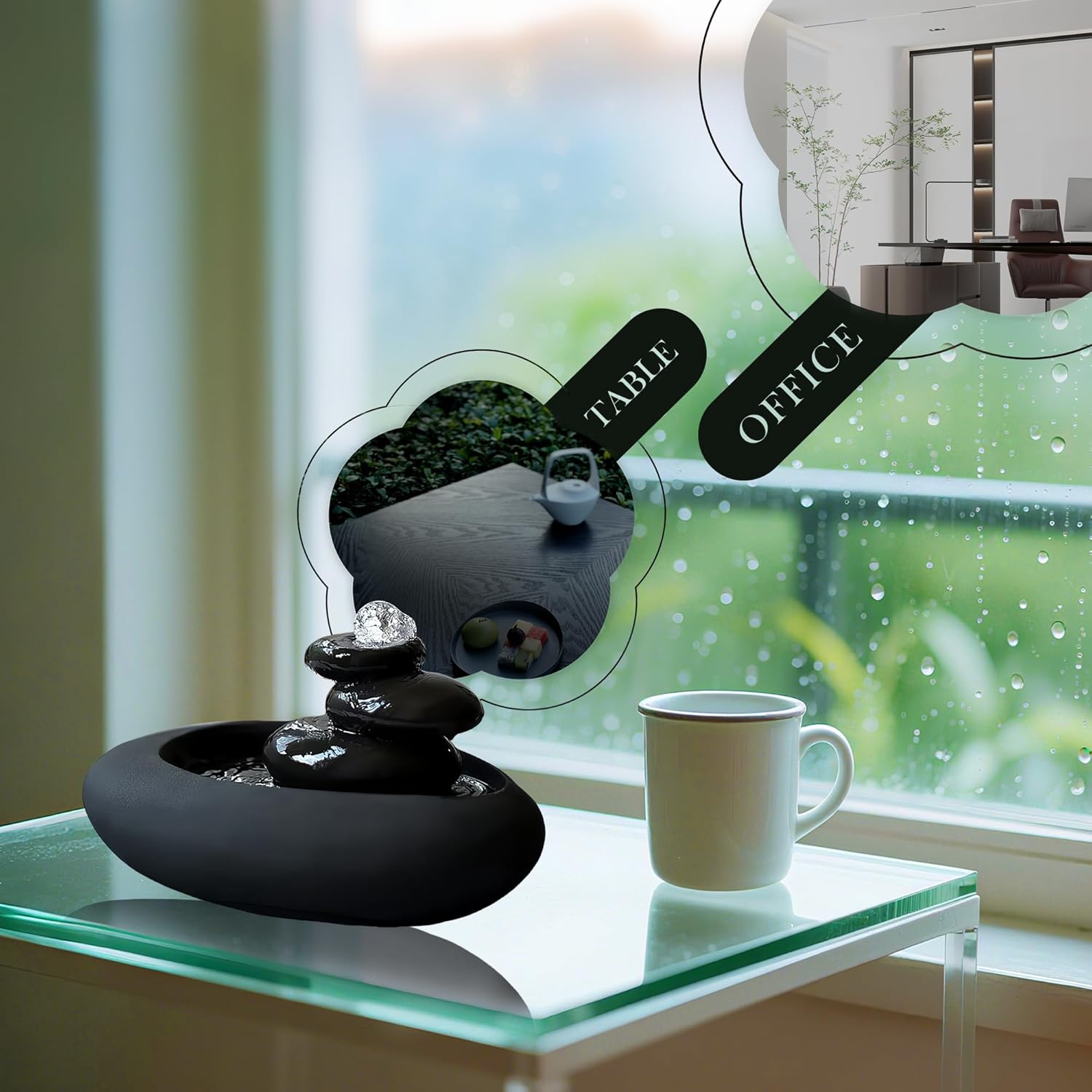 Tabletop Water Fountain Indoor - Water Fountain Decor for Meditation, Relaxation for Yoga, Study, Tea, Living Room, Office, Beauty Club Decor