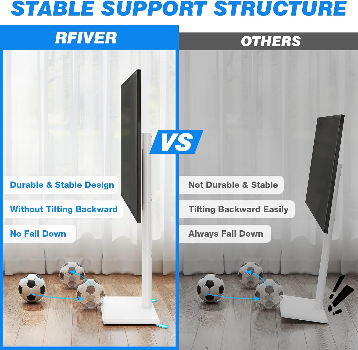 Rfiver Floor TV Stand with Mount for 32-60 inch TVs up to 88 lbs, Swivel Height AdjustableTV Floor Stand, Tall TV Stand with Wood Base, Saving Space Design for Living Room, Bedroom and Corner