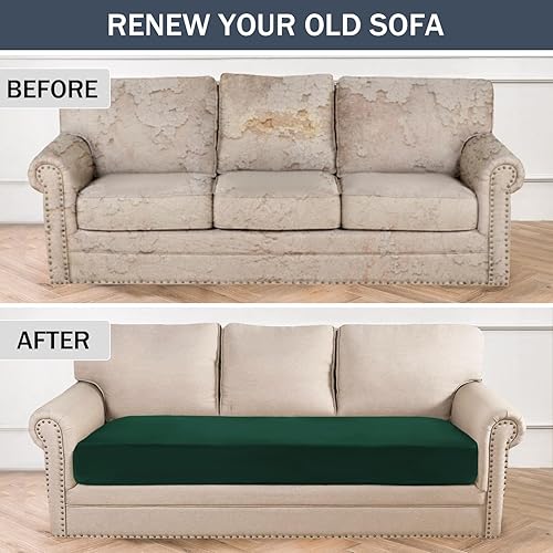 Miniatura 6 de Stretch Cushion Cover, Soft Velvet Plush Cushion Slipcovers Loveseat Sofa Covers Couch Seat Covers Furniture Protector with Elastic Bottom (Green,