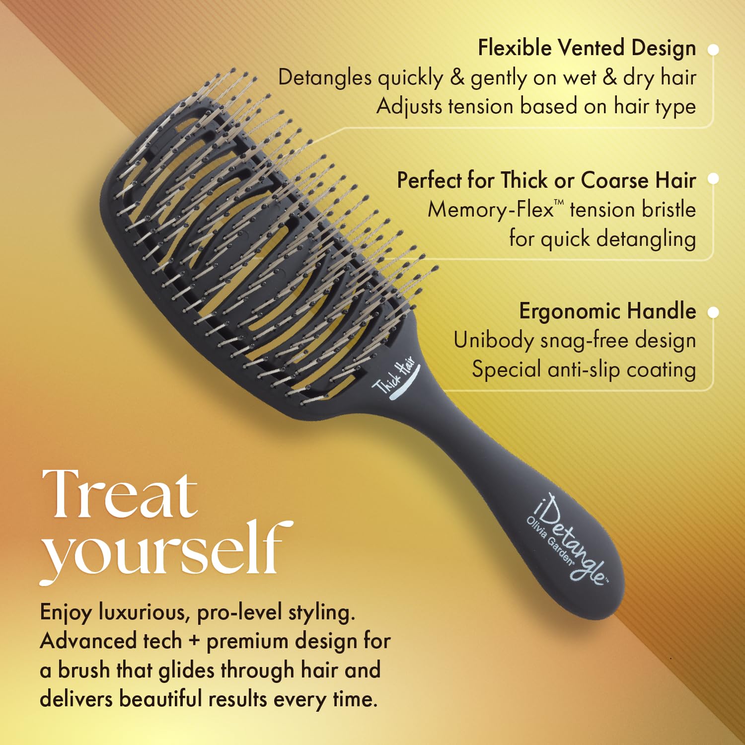 Olivia Garden iDetangle Brush for Wet and Dry Hair - Detangler Brush for Women and Men - Adjusts Tension by Hair Type - For Curly, Wavy or Straight - Flexible Vented Head