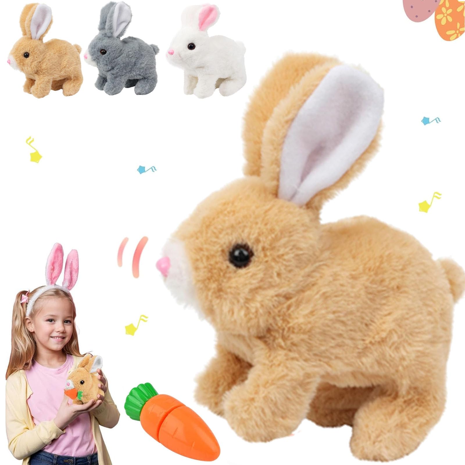 COLEESON Realistic Bunny Toy - Interactive Plush Rabbit with Sounds and Movements Animated Walking Wiggle Ears Twitch Nose, Easter Gift for Kids (E)