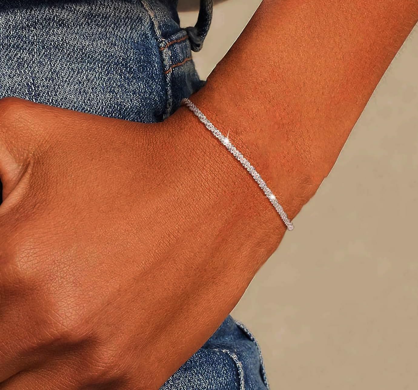 Bracelets for Women, Adjustable 14K Gold Plated Thin Dainty Link Chain Jewelry Gifts Gold Silver - Image 3