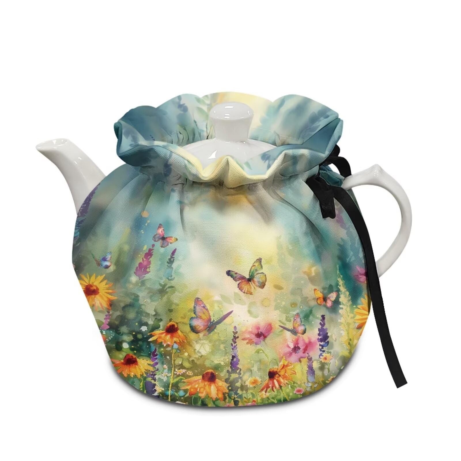 Xoenoiee Butterfly Vibrant Flowers Print Tea Cozy Cotton Tea Cosy for Teapots Keep Warm Teapot Cover Insulated Kettle Cover for Home Kitchen Table Decor