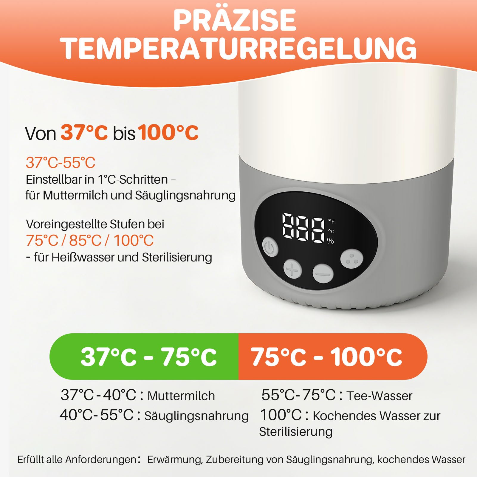 FUNYKICH Tragbarer Flaschenwärmer Baby, 100W Schnelles Erwärmen, 500ml Weiß