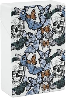 Skull with Butterfly Flip Open Cigarette Case for Women Men Plastic Cigarette Box Holder Pocket Cigarettes Storage Container