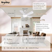 Newday 106 cm Mennyezeti Ventilátor Távirányítóval, Dimmelhető LED Világítással, 5 Lapátos Motor, Hálószobához és Nappalihoz 8