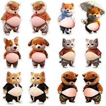 Squishy Belly Sticker, Big Belly Pincher Fun Sticker, 12 Pieces Belly Mochi Sticker for Stress Relief, Animal Stickers for Car Door and Furniture Protection