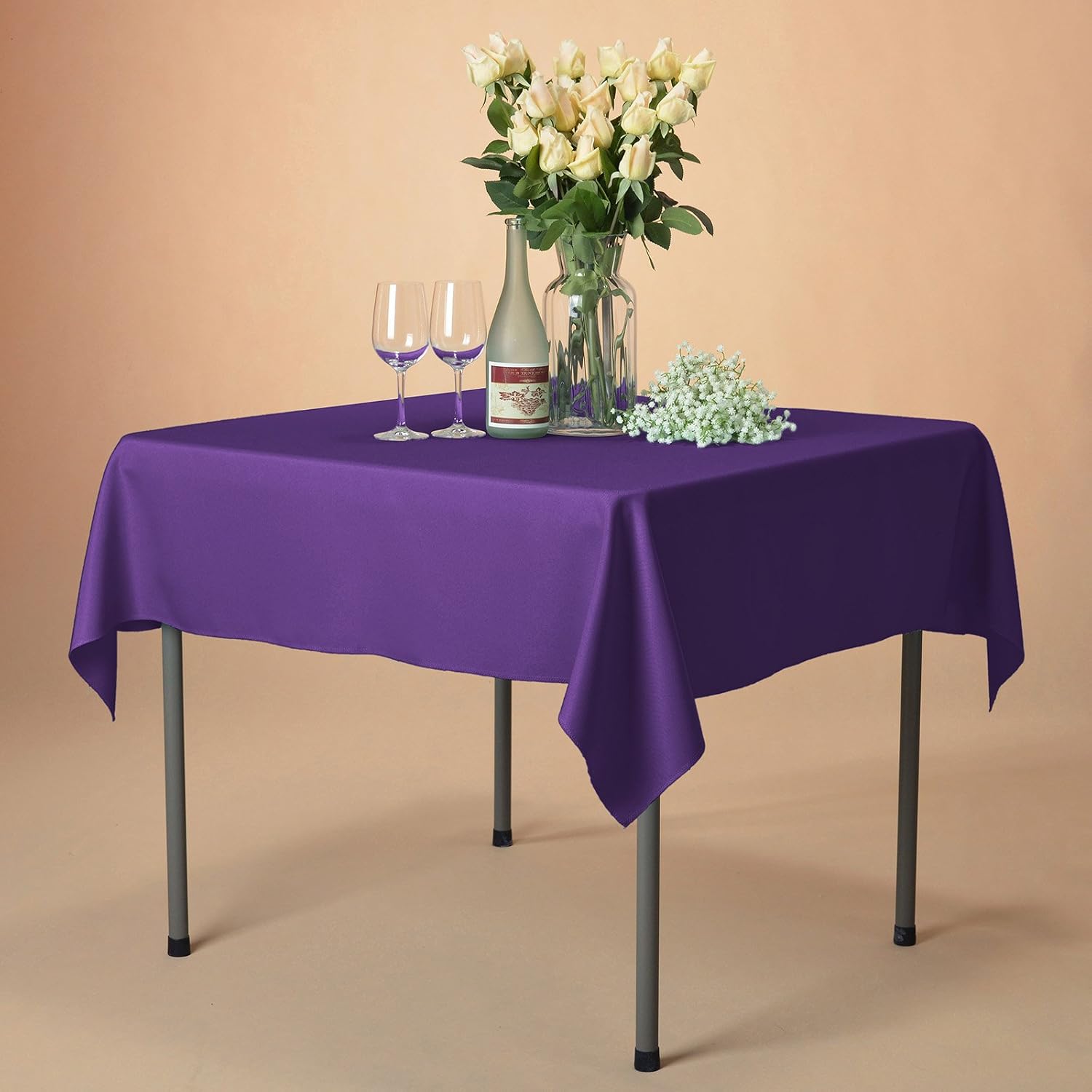Remedios Square Tablecloth Solid Color Wrinkle-Free Polyester Table Cloth for Indoor and Outdoor Wedding Party Restaurant Banquet Home Dinner (Purple, 54x54 inch)