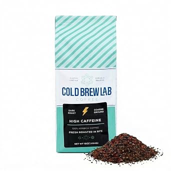 Cold Brew Coarse Ground Coffee, High Caffeine Blend, Dark Roast, 1 LB, Extra Strong, Cold Brewing & French Press