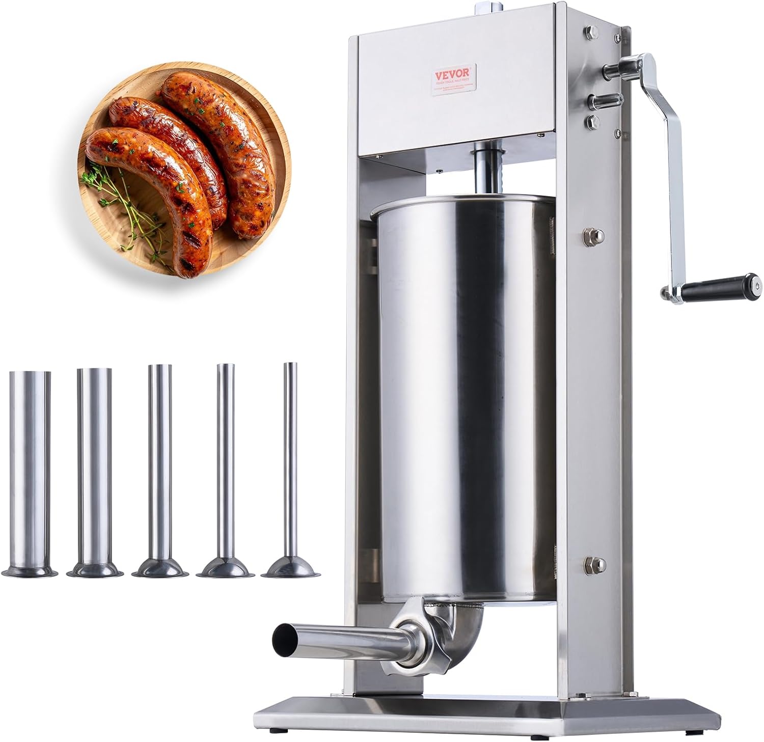 VEVOR manual sausage stuffer, 15 L / 30 lbs, vertical dual-speed stainless steel