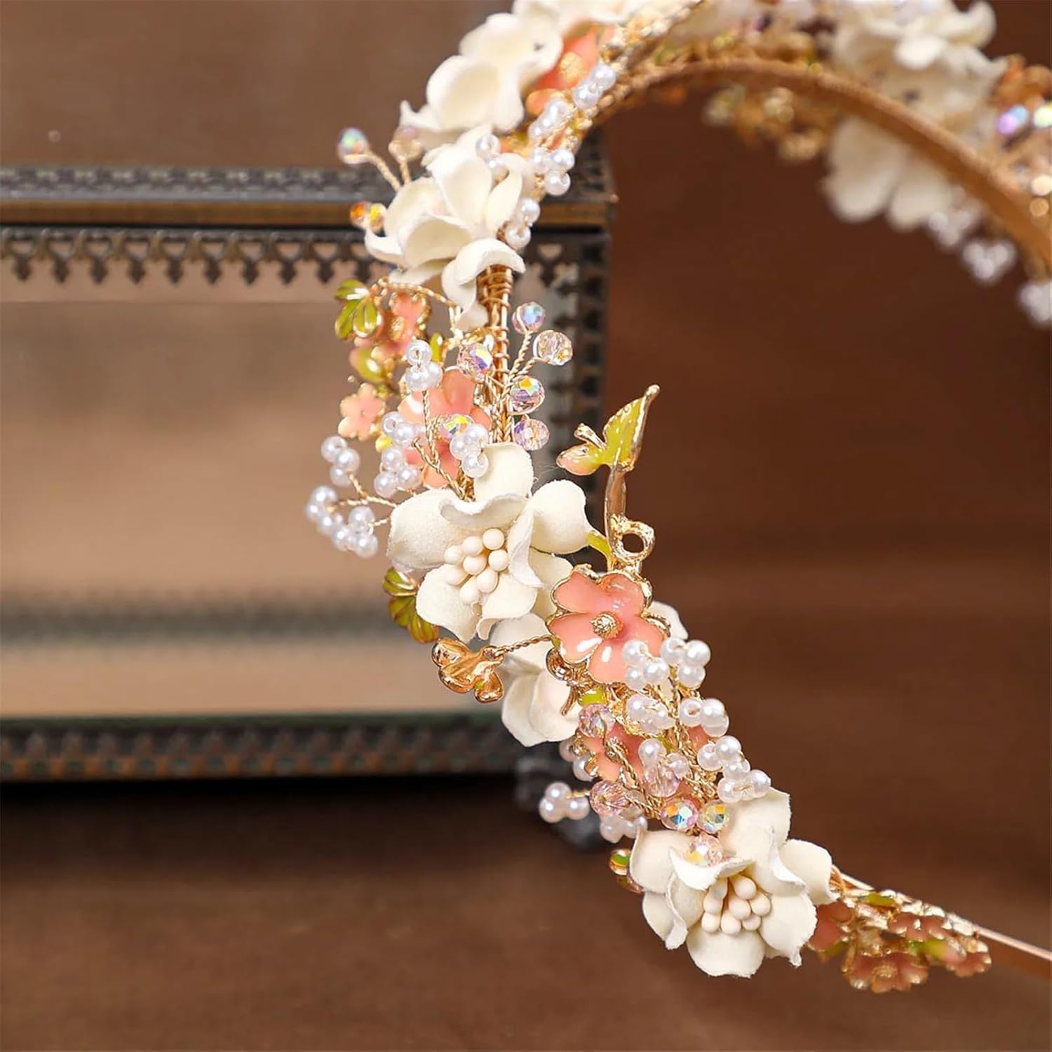 Cosplay Hairband Bridal Hair Accessories Crystal Pearl flower Headband Rhinestone Leaf Headband Hairband forWomen Elegant(PURPLE 1PC)