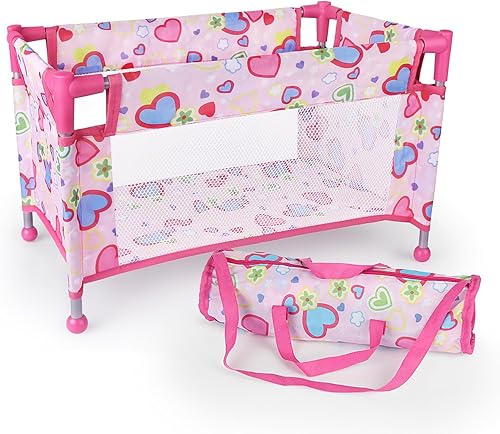 Miniatura 2 de Cuna de muñeca de bebé de juguete para muñecas de 18 pulgadas, bonita cama de muñeca con diseño de corazón rosa con bolsa de transporte, muebles de