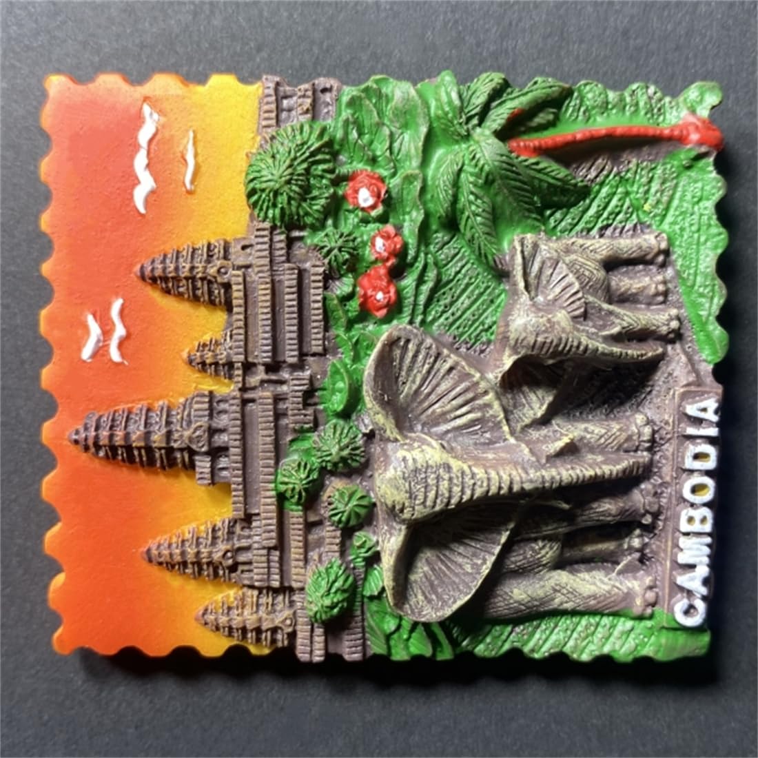 Elefante e Angkor Wat Cambogia 3D Magnete per frigorifero souvenir turistico Collezione regalo Decorazione per la cucina domestica Adesivo magnetico Cambogia Magnete per frigorifero
