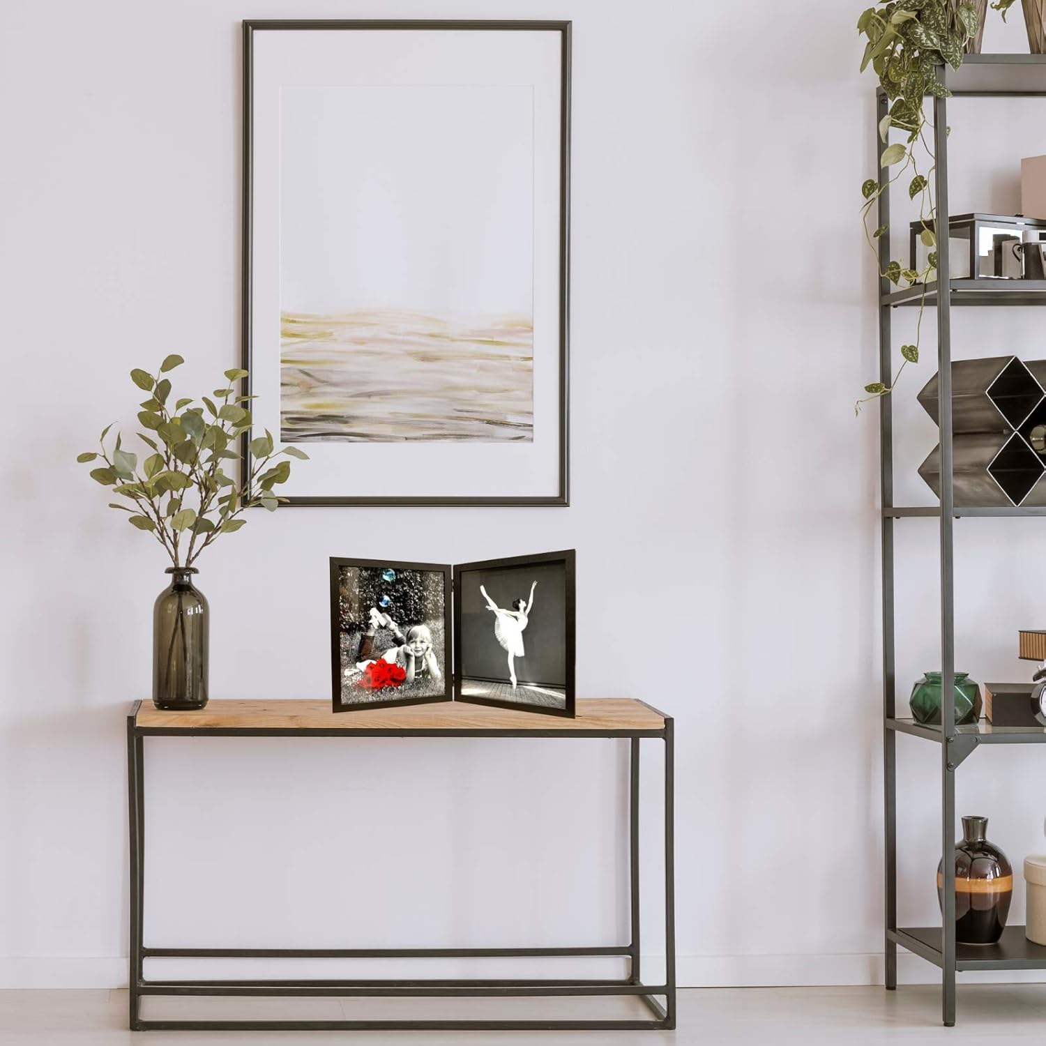 Tasse Verre 8x10 Black Folding Picture Frames (2-Pack) with HIGH DEFINITION GLASS - Displays Two Collage Dual Pictures, Double Hinged Wood Picture Frame Stands Vertically on Desktop or Table Top