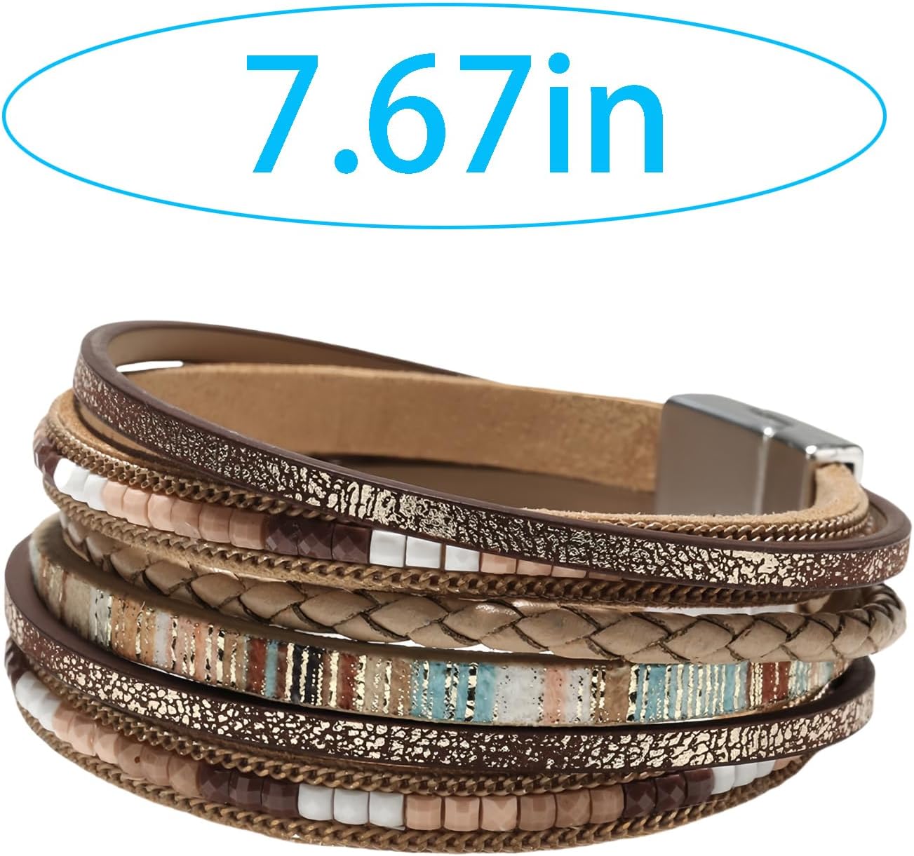 Bohemian Leather Wrap Bracelet for Women Boho Stackable Crystal Bangle With Beaded Stack Wrap Cuff Bracelets Bohemian Jewelry Gift