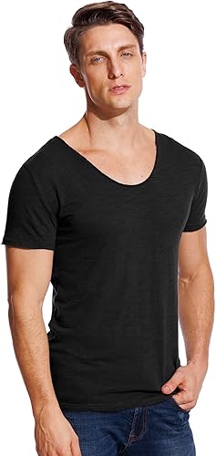 Miniatura 3 de Camisetas con cuello en V para hombre, cuello redondo, manga corta, ajustadas, básicas, camiseta casual