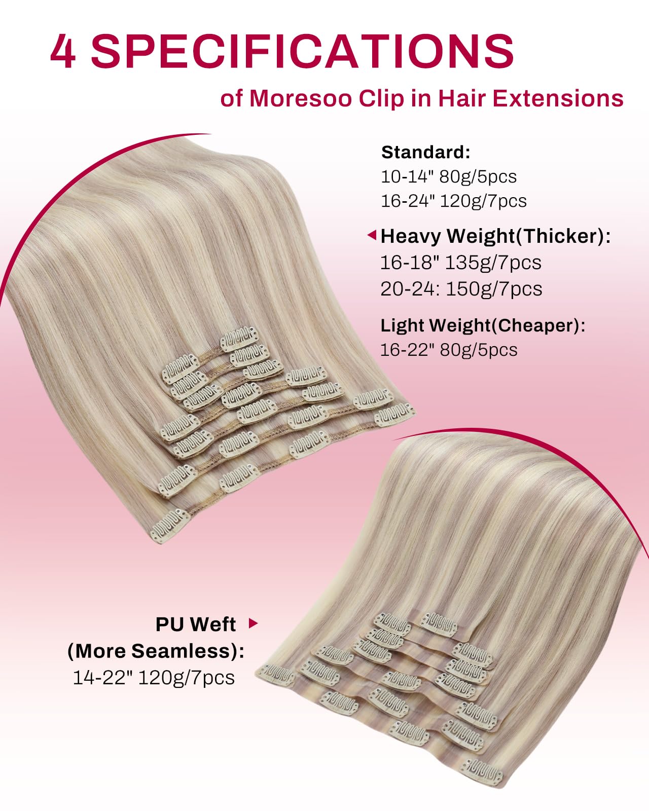 Moresoo Clip in Hair Extensions Real Human Hair Balayage Medium Brown and Blonde Real Hair Extensions Clip in Human Hair for Women Full Head 22 Inch 7pcs/120g #4/6/613 — view 162