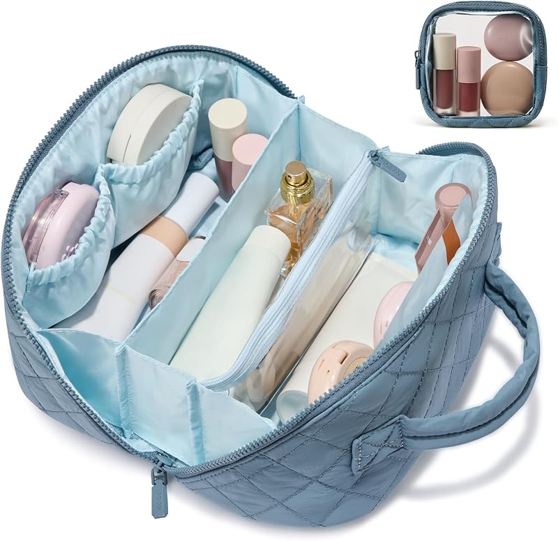 Necessaire de maquiagem LOVEVOOK com zíper, conjunto com 2 bolsas, azul-cinza