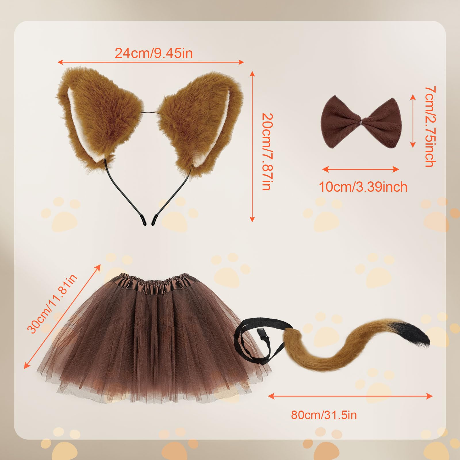 UILYNIU 4 Pieces Fox Costume for Kids Faux Ears Headband, Long Tail, Bow Tie, Princess Tutu - Image 2