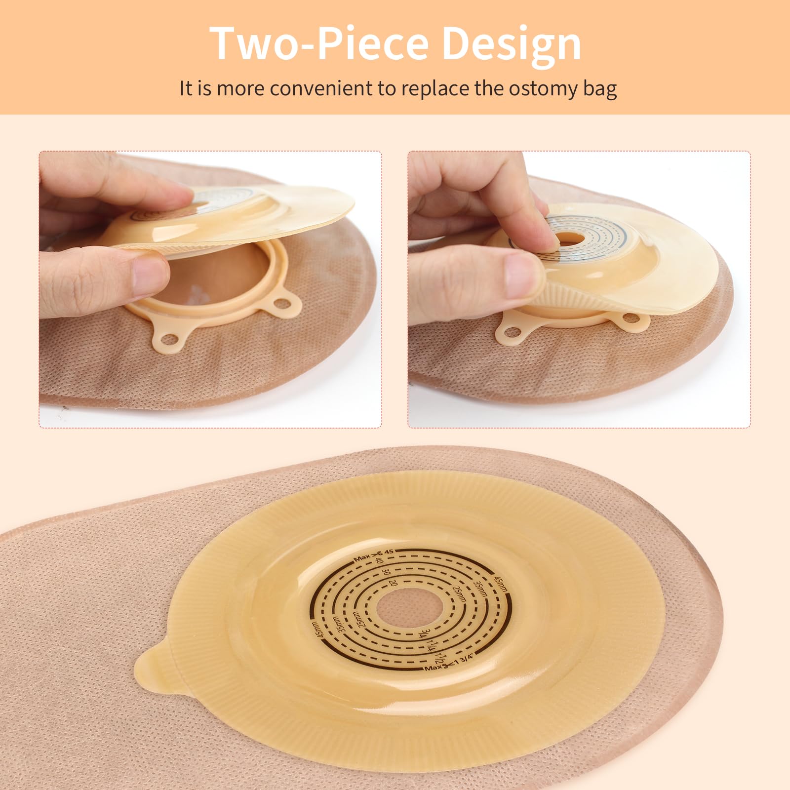 DERAYMI 30 bolsas convexas de dos piezas para ostomía, accesorios para estoma, 15 – 57 mm, bolsas de colostomía para piel de estoma que está presionada y boca abajo (20 bolsas, 10 bandejas convexas
