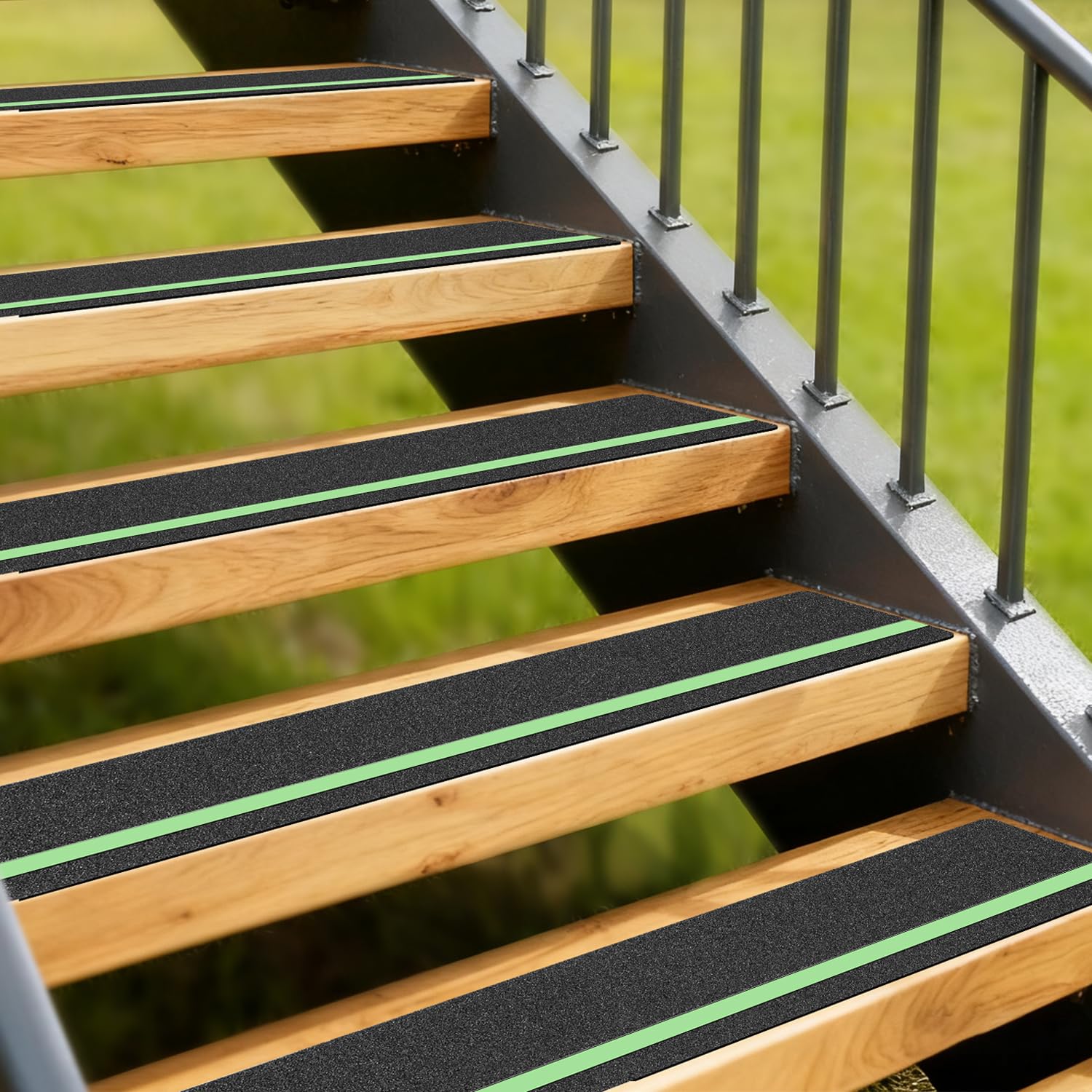 Outdoor Stair Treads for Wooden Steps Non Slip,15 Pack 6" x 30"Glow in The Dark Anti Slip Tape for Stairs,Waterproof Weather Resistant Grip Tape,80-Grit High Traction Adhesive Non Slip Stair Treads