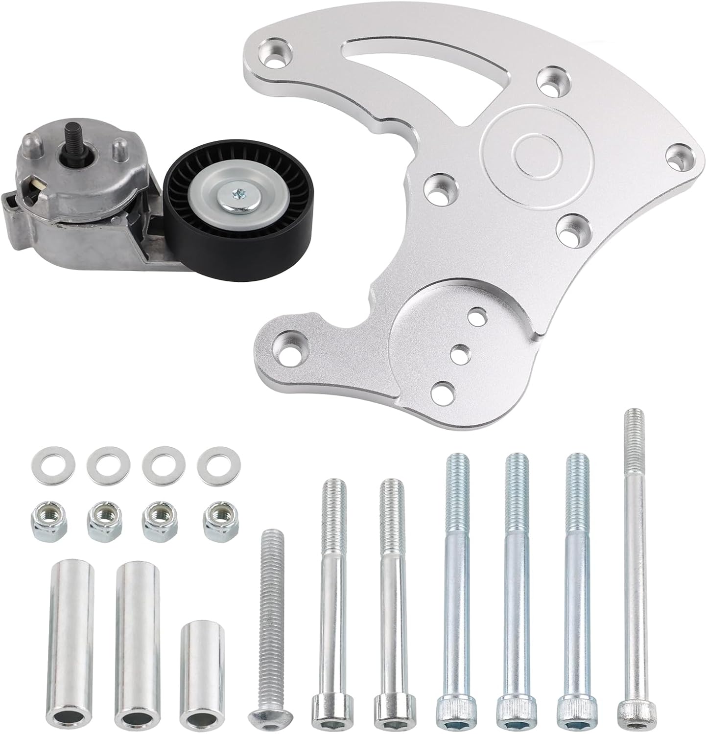 LS Swap R4 AC Compressor High Mount Bracket Kit with Belt Tensioner for Chevrolet GMC SUV Truck Vortec Engines LS1 LS2 LS3 LS6(Silver)