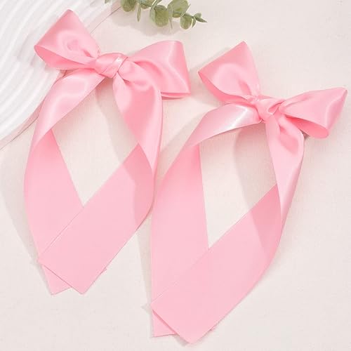 Miniatura 6 de 2 piezas de lazos largos de cinta para el pelo con horquilla para niñas, lazos de seda con cinta de pelo para bebés, niños pequeños, adolescentes y