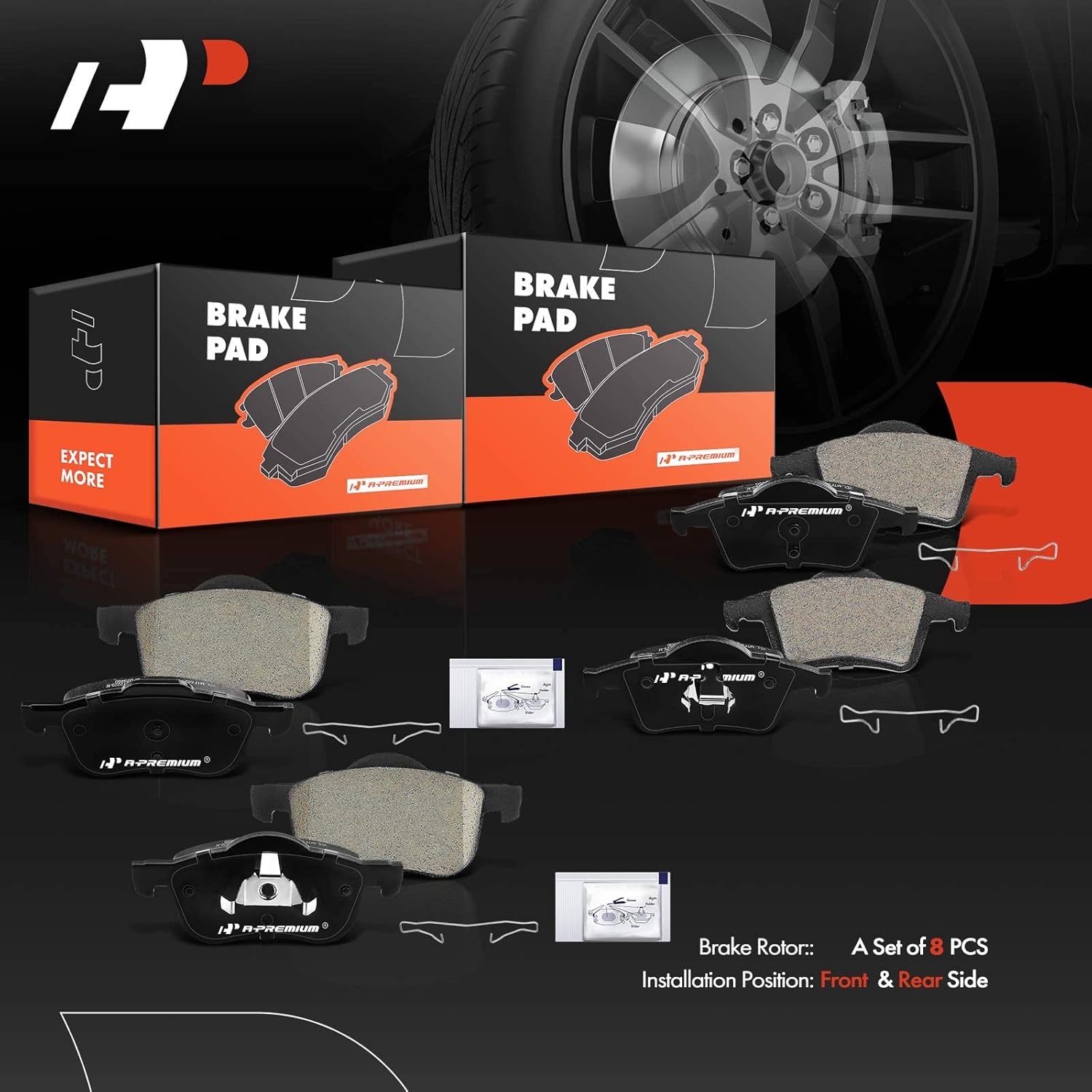 A-Premium Front and Rear Ceramic Brake Pads Set Compatible with Volvo Models - S60 2001-2009, S80 1999-2006, V70 2001-2007, XC70 2003-2007, with Hardware, 8-Pack