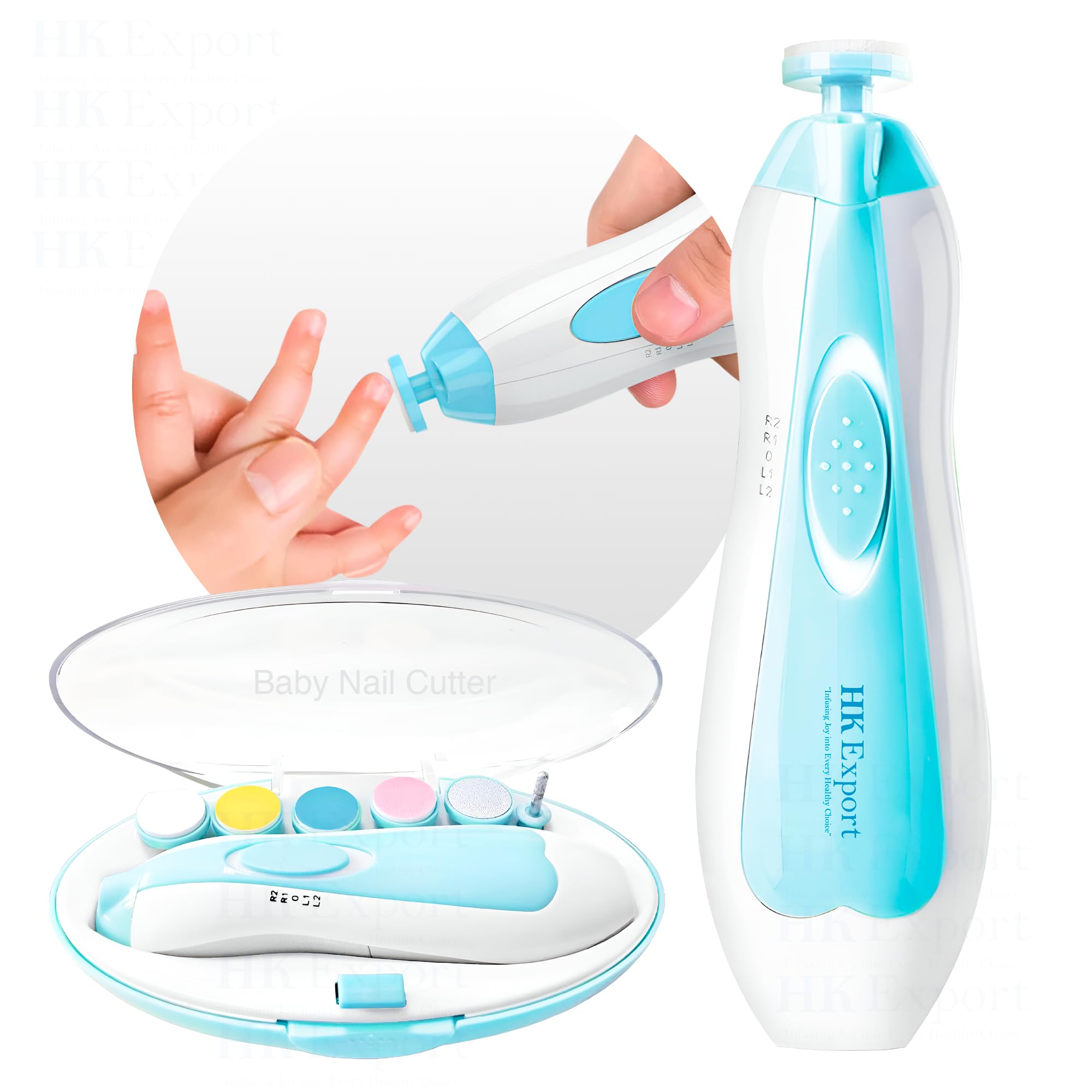 HKEXPORT Baby Nail Trimmer Electric, Safe Baby Nail File, Baby Nail Clippers with Light and 6 Grinding Pads for Newborn Infant Toddler or Adults Toes and Fingernails, Kids Nail Care (Pack of 1, Multicolour)