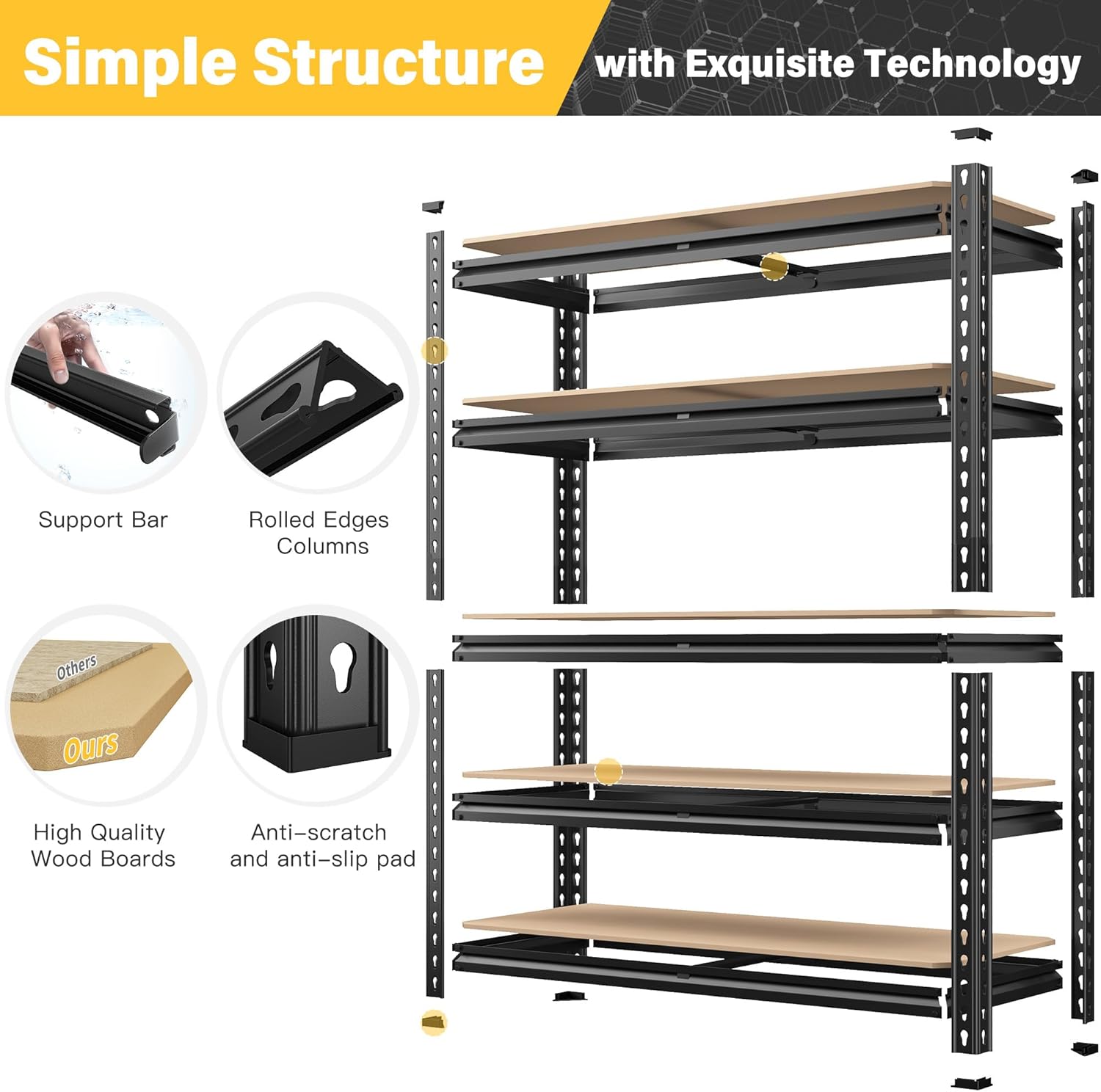 REIBII Set of 2 Garage Shelving, 2000LBS Adjustable Metal Shelving, 5 Tier Storage Shelves for Garage, Pantry, Kitchen, Basement 71.5" H x 35.5" W x 11.8" D - Image 6