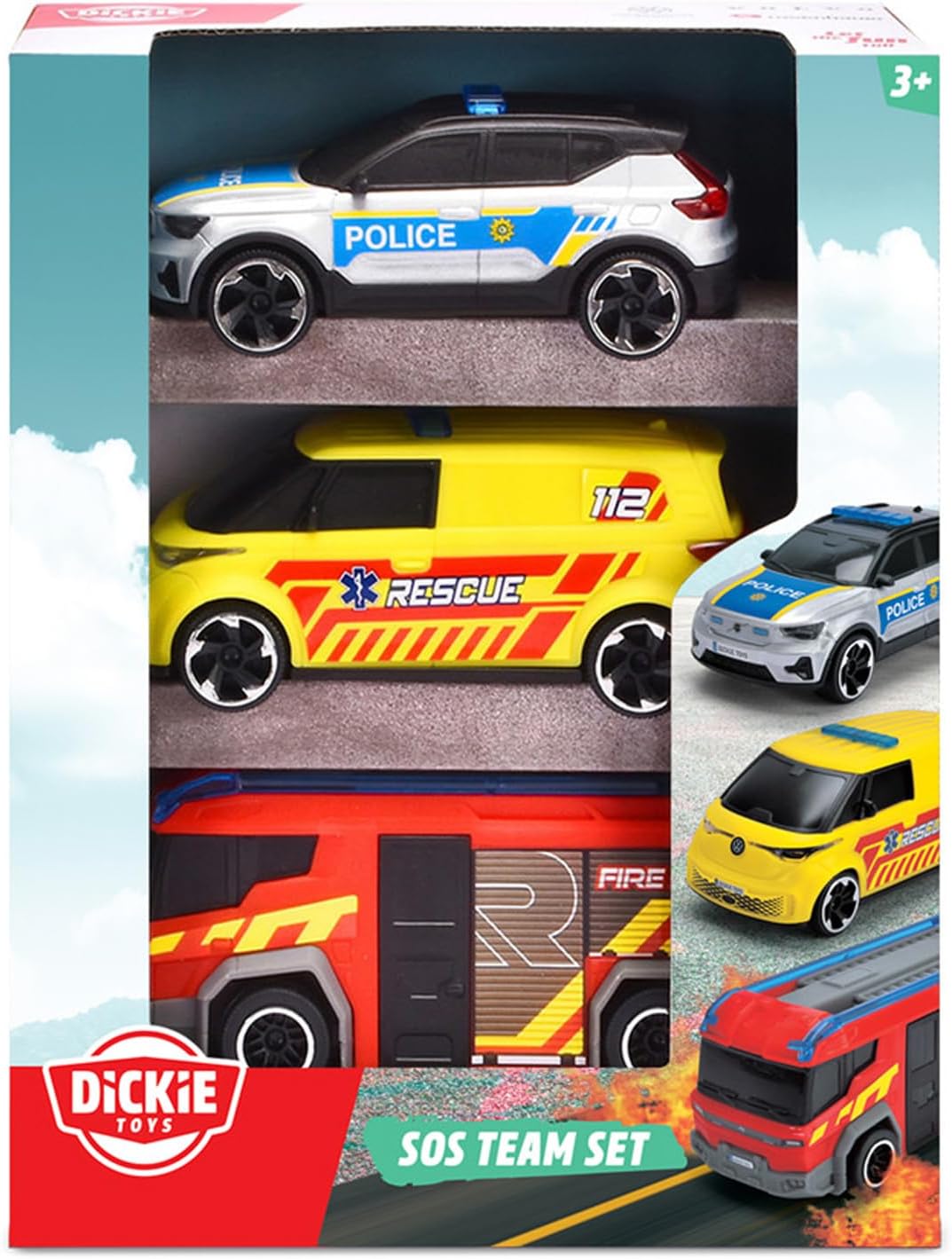 Dickie SOS 16CM Emergency Kit Ambulance, Fire and Police - Ages 3 Years (203712028038)