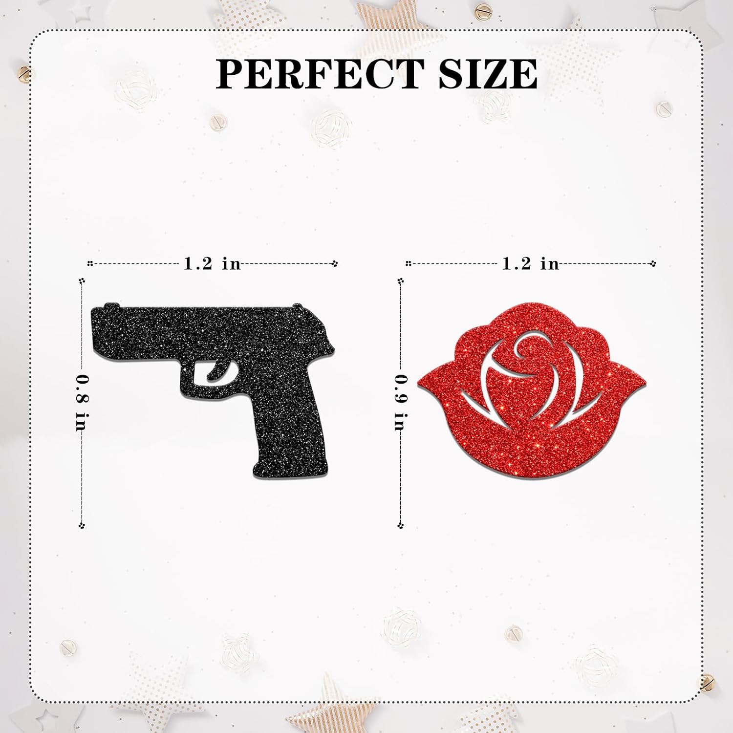 120Pcs Guns or Roses Confetti Double Glitter Gender Reveal Baby Shower Western Theme Rock Themed Birthday Party Wedding Showers