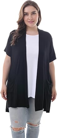 ZERDOCEAN Womens Plus Size Short Sleeve Lightweight Soft Printed Drape Cardigan with Pockets