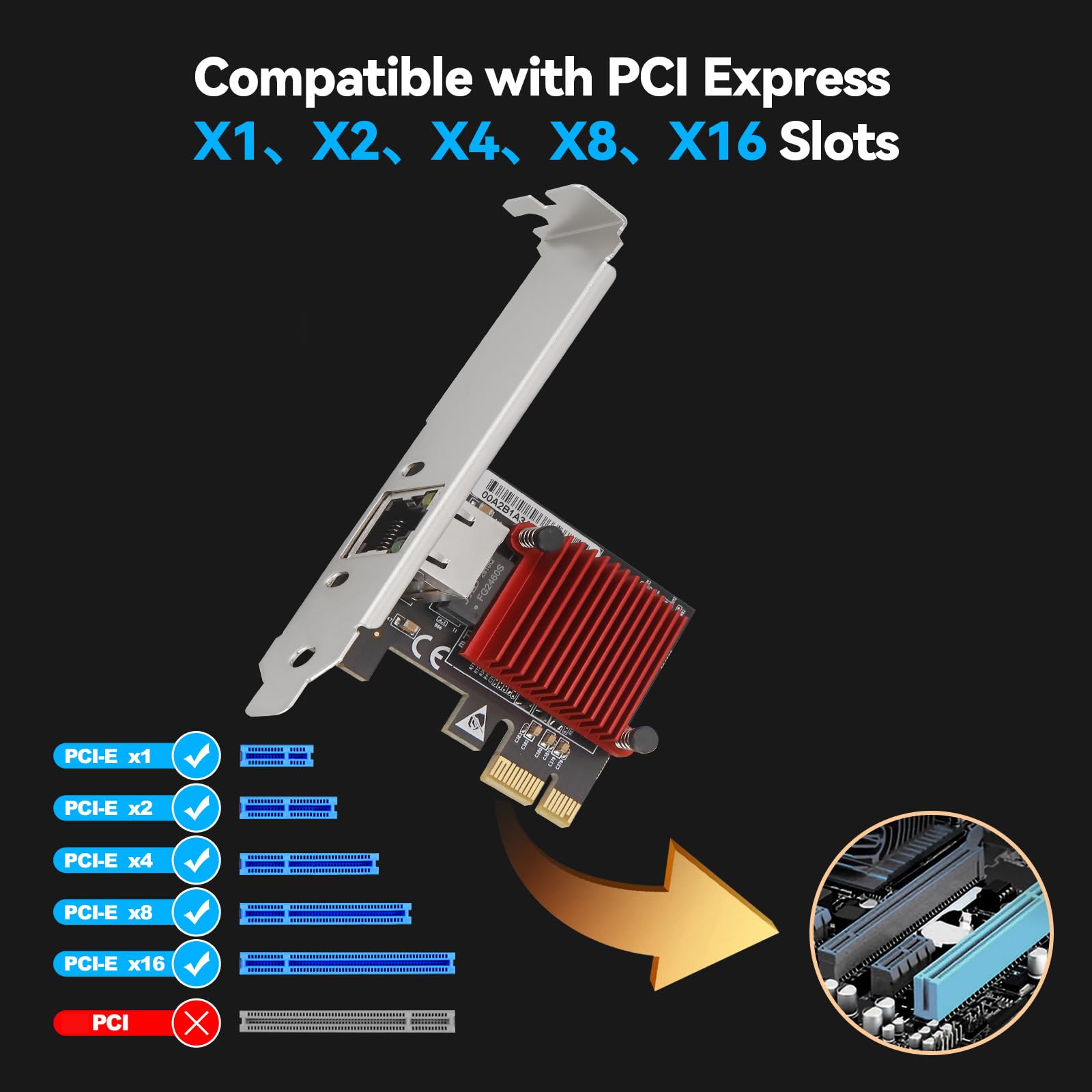 Scheda di rete PCIe da 5 Gbps, scheda Ethernet multi-Gigabit chip RTL8126 (5G/2,5G/1G/100Mbps) PCIe 3.1 X1, controller LAN RJ45 con avvio PXE, staffa a basso profilo per Windows/Linux