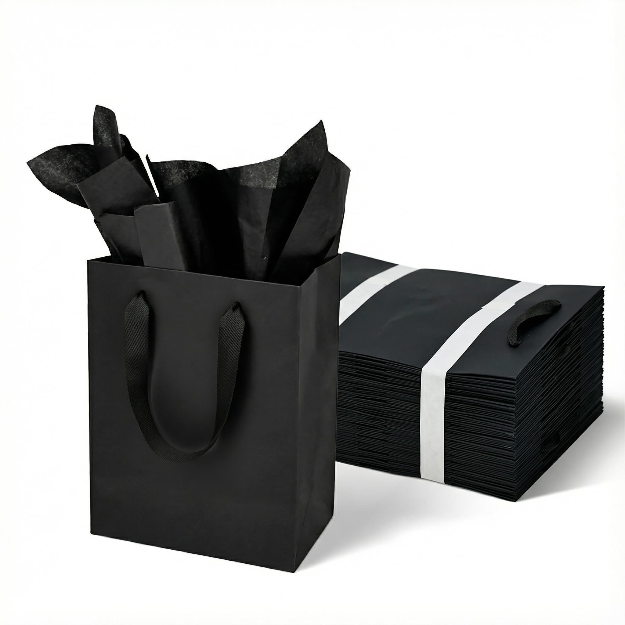 Papertide 30 Pack Black Medium Gift Bags 17.8x10.2x22.9cm with Tissue Paper