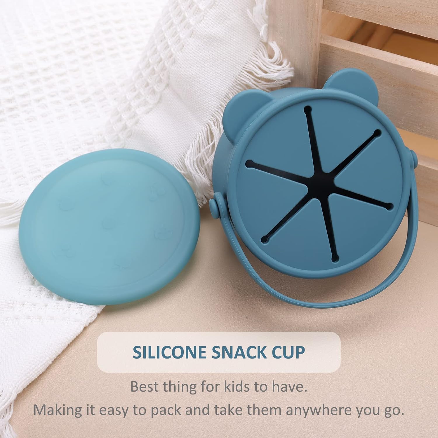Snack Cups for Toddlers, Baby Snack Containers, Silicone Toddler Snack Cups No Spill, Food Catcher with Lid & Bucket-like Handle, BPA Free & Dishwasher Safe, 9 Ounce Colonial Blue image 5