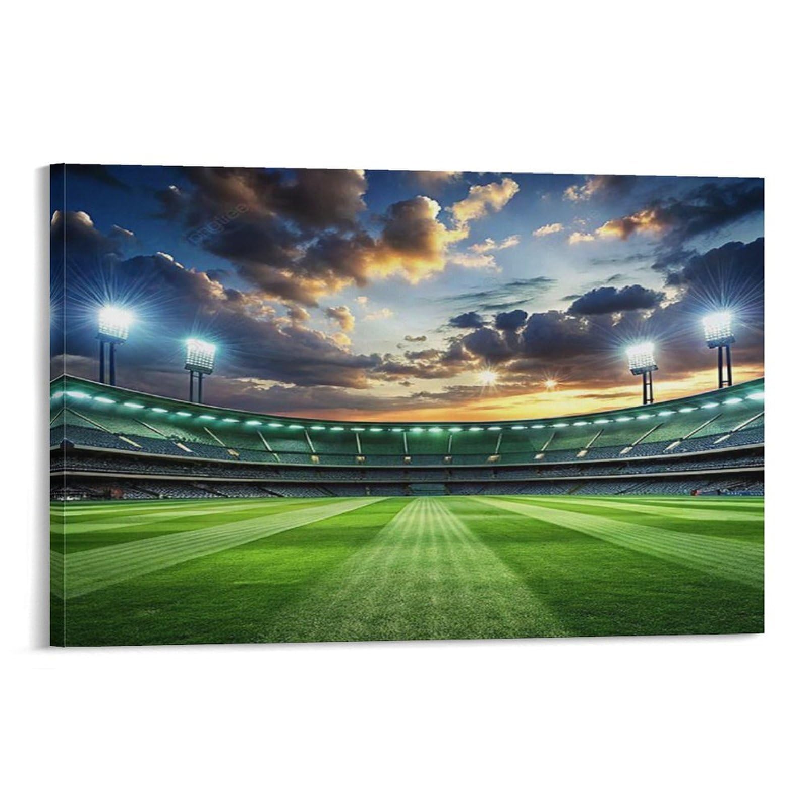 CPLVKWRQJ Stadium at Sunset 1 Piece Empty Green Stadium Sunset Sky View Framed Canvas Print - Living Room Focal Point Fade Resistant Ready to Hang Wall Art 16x24inch(40x60cm)