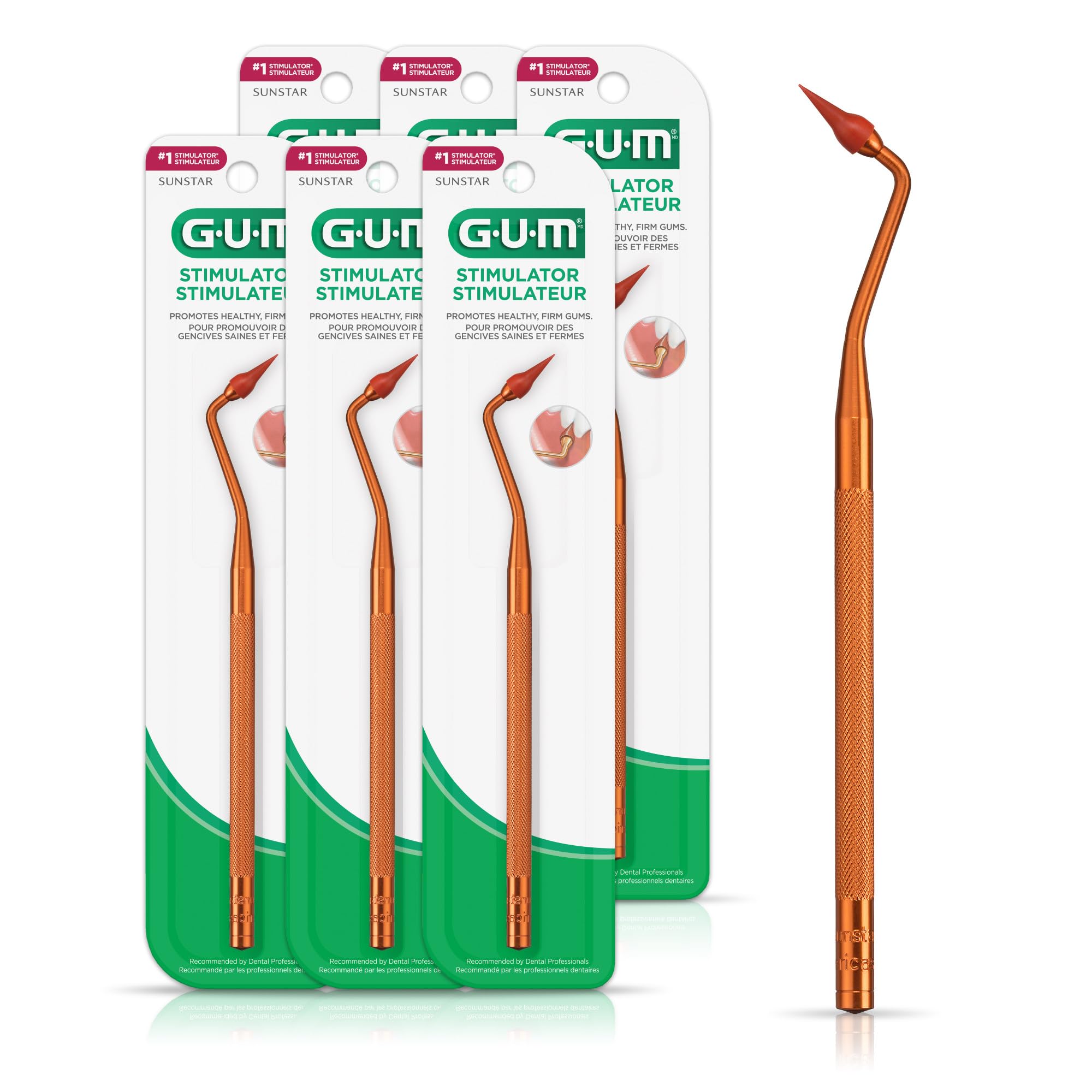 GUM Stimulator Permanent Handle with Rubber Tip, 1 Count (6 Pack) | Long-Handled Gum Massager & Plaque Remover for Teeth and Gum Health