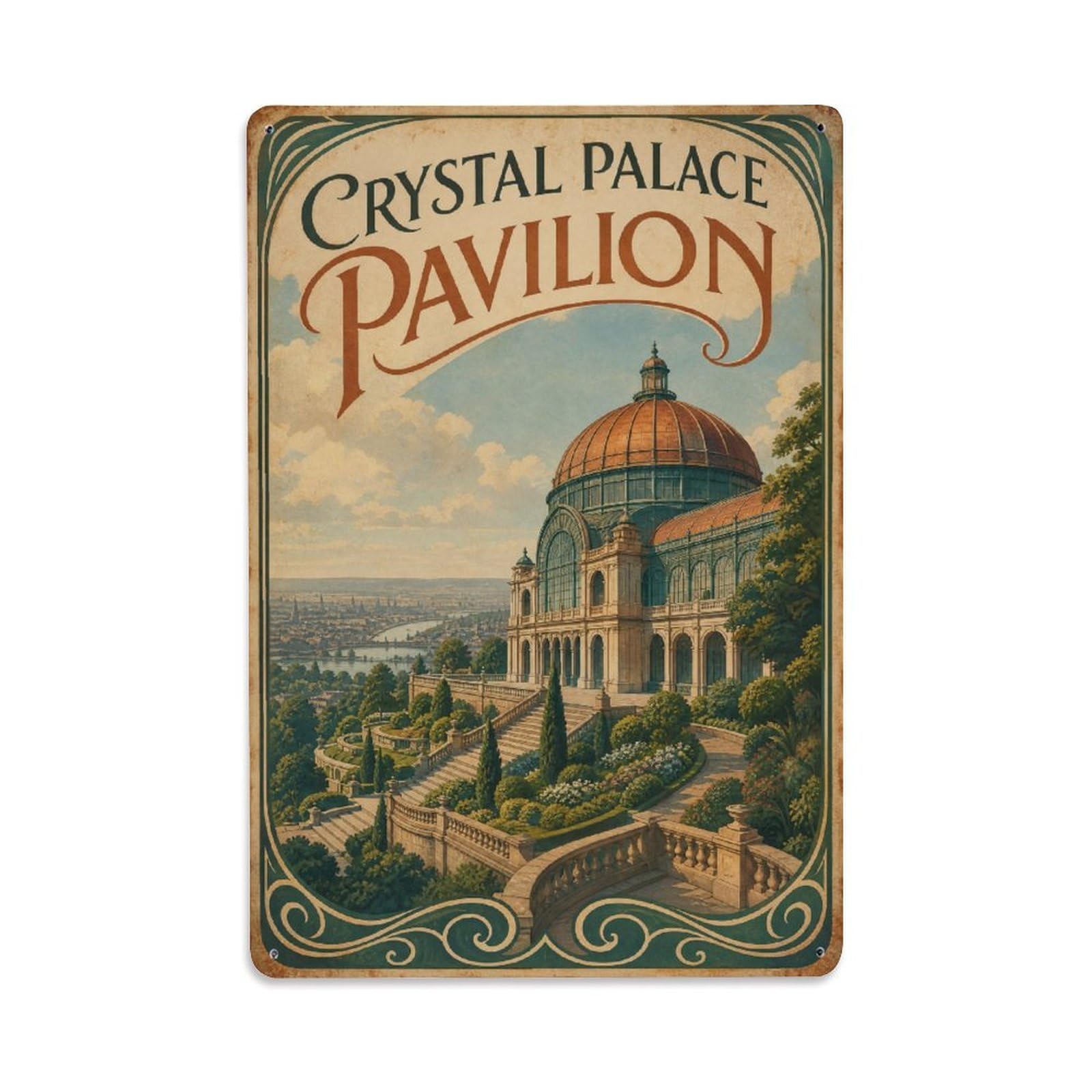 Yrnq 08X12inch Vintage Style Vintage Palacio Cristal Pavilion Gardens Portugal Metal Tin Sign