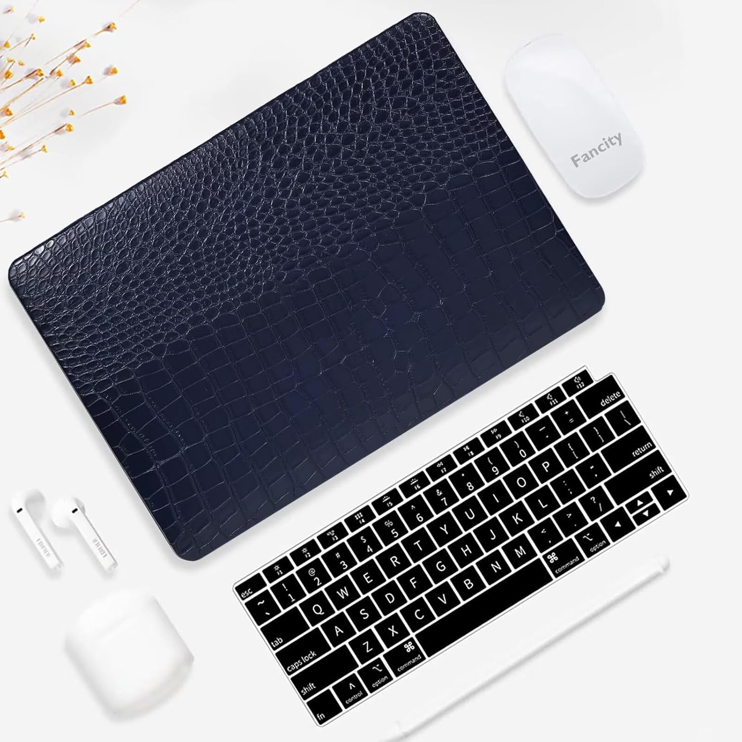 Fancity Compatible with MacBook Pro 16 inch Case 2021-2025 Release M4 A3403 A3186 M3 A2991 M2 A2780 M1 A2485 Pro/Max, PU Leather Hard Plastic Case & Keyboard Cover for New Pro 16.2 Inch, Darkblue