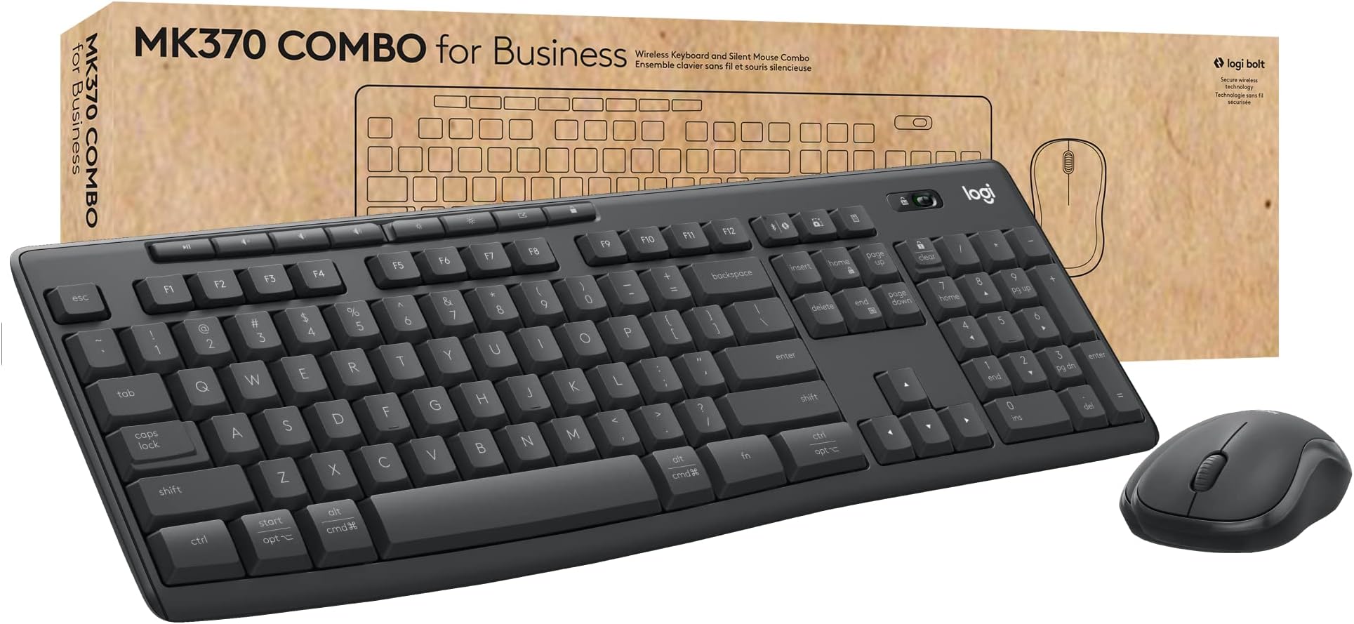 MK370 Combo for Business, Wireless Full-Size Keyboard and Wireless Mouse, Secure Logi Bolt USB Receiver, Bluetooth, Globally Certified Windows/Mac/Chrome, Linux - Graphite
