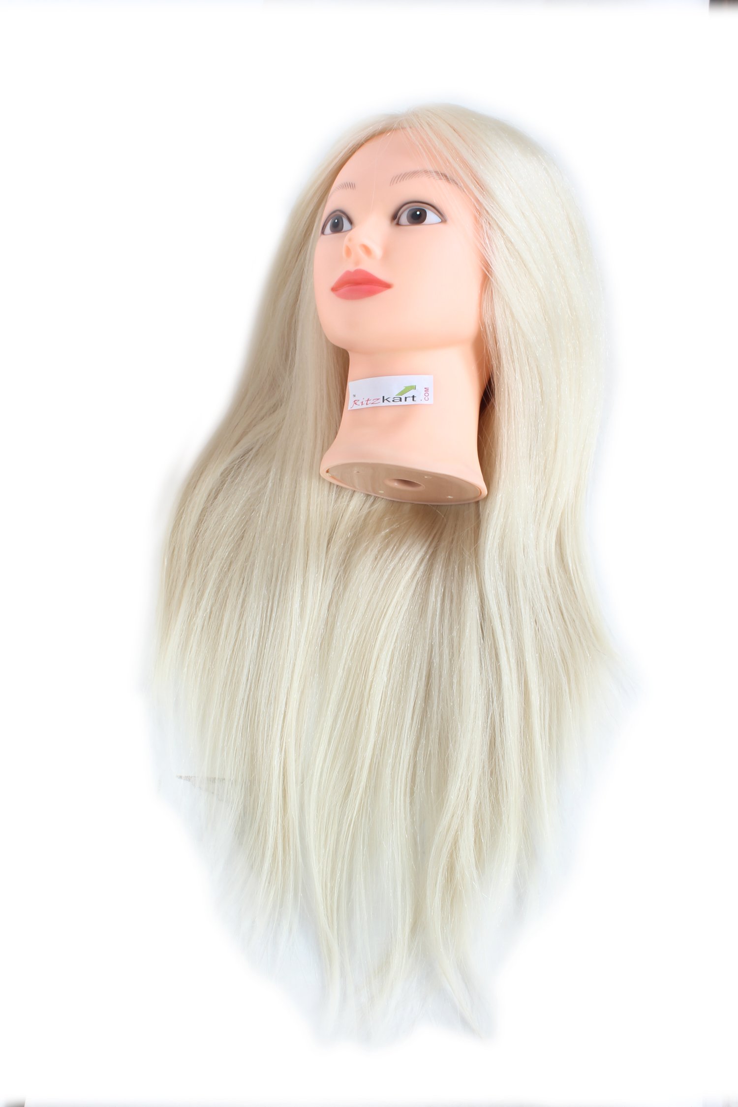 Ritzkart 28 Inch Synthetic Long Off White Hair Mannequin for Practice/Cutting/Styling - Natural Human Soft Feel with Free Small Dummy Stand adds convenience by allowing you to work on hairstyles with stability and ease. 3