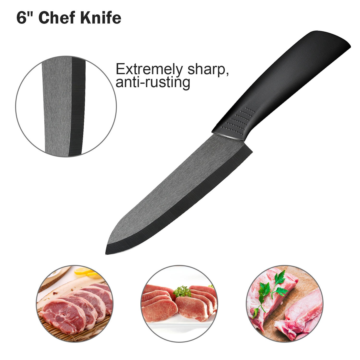 Ballery Set Coltelli da Cucina, Coltelli Ceramica Cucina Professionale Chef Coltello da Cucina, Coltelli Ceramica con Guaina Protettiva, Nera Set di 5