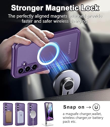 Miniatura 7 de Hekodonk Funda para Galaxy S24 Plus, compatible con Magsafe protector de pantalla de vidrio templado integrado y 2 protectores de lente de cámara