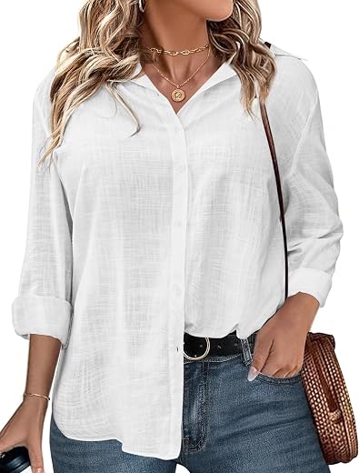 IN'VOLAND Womens Plus Size Button Down Shirt Classic Long Sleeve Button Front Shirt Women Casual Cotton Blouse 16-28W